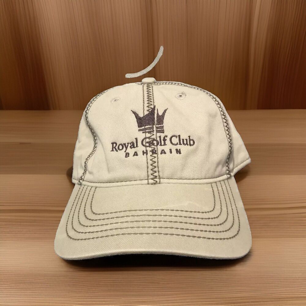 Royal Golf Club Bahrain Beige Adjustable Strap Baseball Dad Hat Cap Brown Stitch